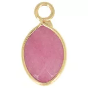 17x9mm faceted drop charm imitation gemstone - Dyed Jade - Pink - Gold Tone x1