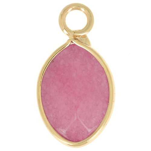 17x9mm faceted drop charm imitation gemstone - Dyed Jade - Pink - Gold Tone x1