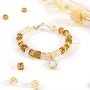 17x9mm faceted drop charm imitation gemstone - Dyed Jade - Pink - Gold Tone x1