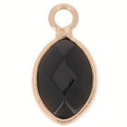 17x9mm faceted drop charm imitation gemstone - Onyx - Gold Tone x1|raw }}