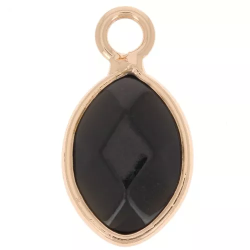 17x9mm faceted drop charm imitation gemstone - Onyx - Gold Tone x1