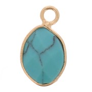 17x9mm faceted drop charm imitation gemstone - Turquoise - Gold Tone x1