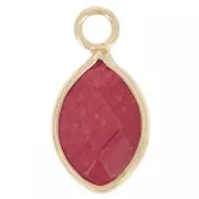 17x9mm faceted drop charm imitation gemstone - Dyed Jade - Fuchsia - Gold Tone x1