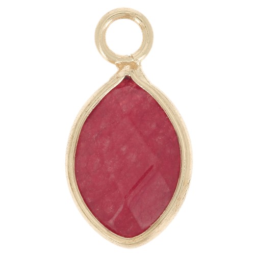 17x9mm faceted drop charm imitation gemstone - Dyed Jade - Fuchsia - Gold Tone x1