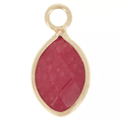 17x9mm faceted drop charm imitation gemstone - Dyed Jade - Fuchsia - Gold Tone x1