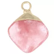 21x16mm Imitation gemstone rhombus faceted pendant - Rose Quartz - Gold Tone x1