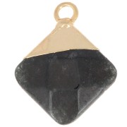 21x16mm Imitation gemstone rhombus faceted pendant - Obsidian - Gold Tone x1|raw }}