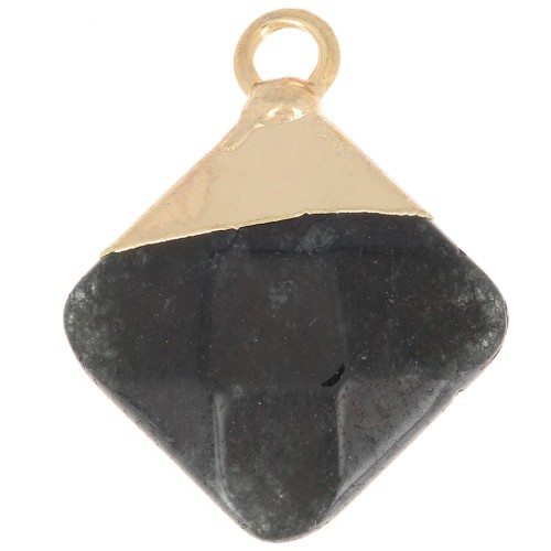 21x16mm Imitation gemstone rhombus faceted pendant - Obsidian - Gold Tone x1