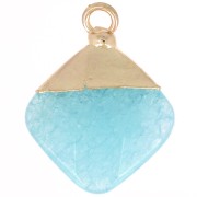 21x16mm Imitation gemstone rhombus faceted pendant - Apatite - Gold Tone x1