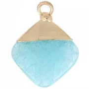 21x16mm Imitation gemstone rhombus faceted pendant - Apatite - Gold Tone x1