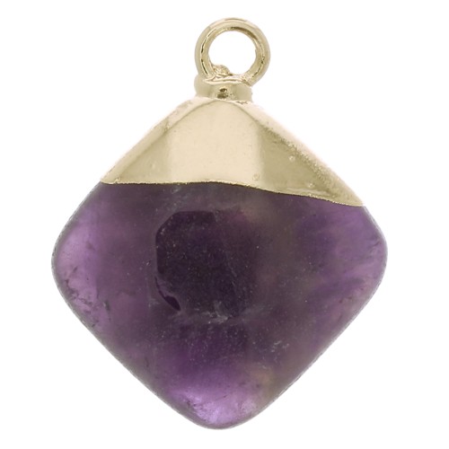 21x16mm Imitation gemstone rhombus faceted pendant - Amethyst - Gold Tone x1