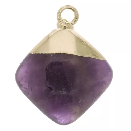 21x16mm Imitation gemstone rhombus faceted pendant - Amethyst - Gold Tone x1