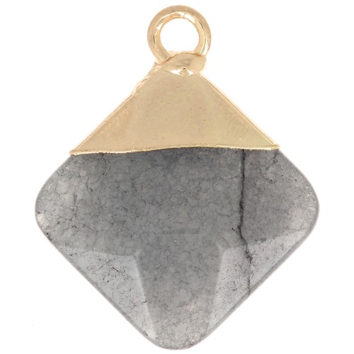 21x16mm Imitation gemstone rhombus faceted pendant - Pyrite - Gold Tone x1