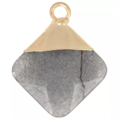 21x16mm Imitation gemstone rhombus faceted pendant - Pyrite - Gold Tone x1
