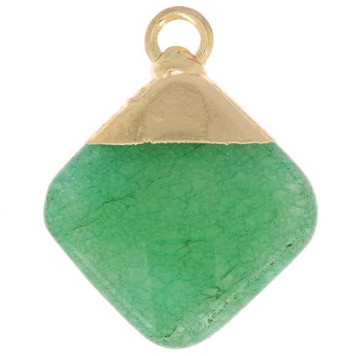 21x16mm Imitation gemstone rhombus faceted pendant - Amazonite - Gold Tone x1