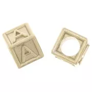 5mm 925 Sterling Silver Alphabet cube Bead with big hole - A - Fine Gold Plated x1