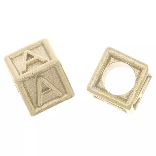 5mm 925 Sterling Silver Alphabet cube Bead with big hole - A - Fine Gold Plated x1