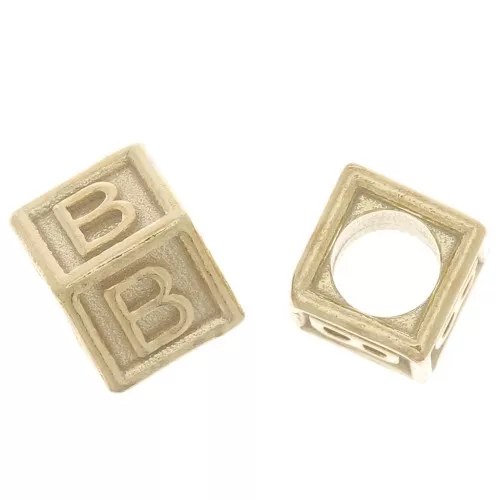 5mm 925 Sterling Silver Alphabet cube Bead with big hole - B - Fine Gold Plated x1