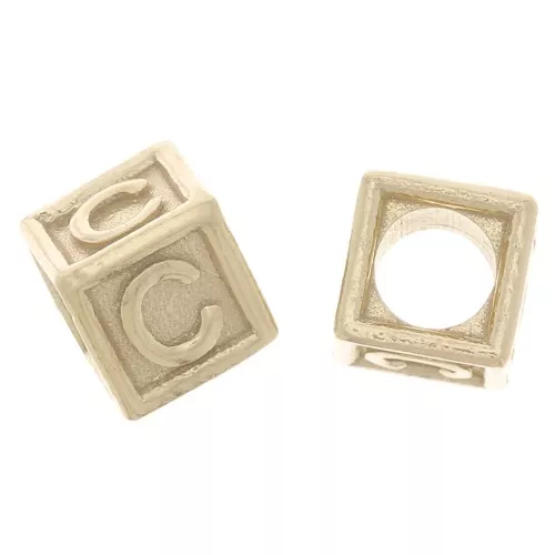 5mm 925 Sterling Silver Alphabet cube Bead with big hole - C - Fine Gold Plated x1