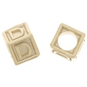 5mm 925 Sterling Silver Alphabet cube Bead with big hole - D - Fine Gold Plated x1