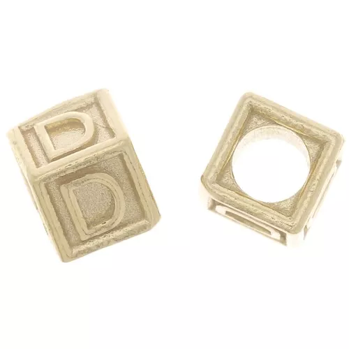 5mm 925 Sterling Silver Alphabet cube Bead with big hole - D - Fine Gold Plated x1