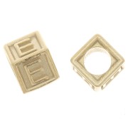 5mm 925 Sterling Silver Alphabet cube Bead with big hole - E - Fine Gold Plated x1|raw }}
