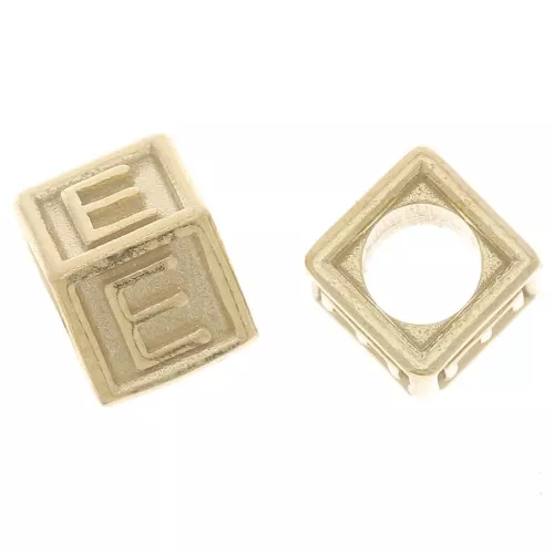 5mm 925 Sterling Silver Alphabet cube Bead with big hole - E - Fine Gold Plated x1
