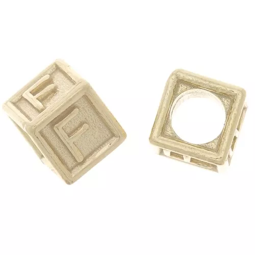 5mm 925 Sterling Silver Alphabet cube Bead with big hole - F - Fine Gold Plated x1