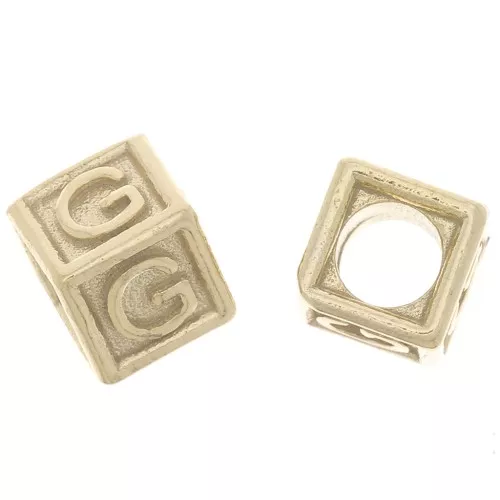 5mm 925 Sterling Silver Alphabet cube Bead with big hole - G - Fine Gold Plated x1