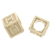 5mm 925 Sterling Silver Alphabet cube Bead with big hole - H - Fine Gold Plated x1|raw }}