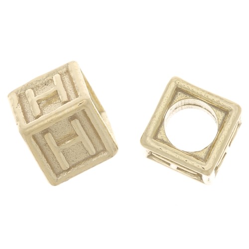 5mm 925 Sterling Silver Alphabet cube Bead with big hole - H - Fine Gold Plated x1