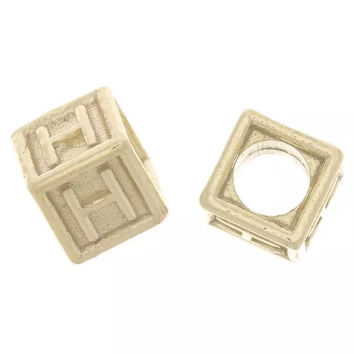 5mm 925 Sterling Silver Alphabet cube Bead with big hole - H - Fine Gold Plated x1