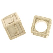 5mm 925 Sterling Silver Alphabet cube Bead with big hole - J - Fine Gold Plated x1
