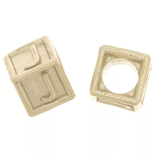 5mm 925 Sterling Silver Alphabet cube Bead with big hole - J - Fine Gold Plated x1