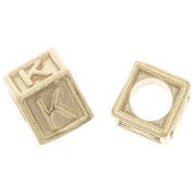 5mm 925 Sterling Silver Alphabet cube Bead with big hole - K - Fine Gold Plated x1|raw }}