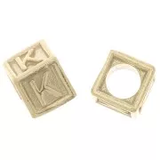 5mm 925 Sterling Silver Alphabet cube Bead with big hole - K - Fine Gold Plated x1