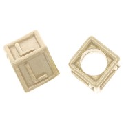 5mm 925 Sterling Silver Alphabet cube Bead with big hole - L - Fine Gold Plated x1