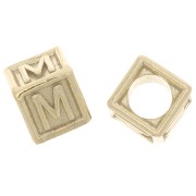 5mm 925 Sterling Silver Alphabet cube Bead with big hole - M - Fine Gold Plated x1|raw }}