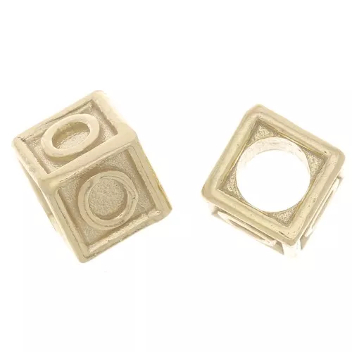5mm 925 Sterling Silver Alphabet cube Bead with big hole - O - Fine Gold Plated x1