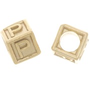 5mm 925 Sterling Silver Alphabet cube Bead with big hole - P - Fine Gold Plated x1|raw }}