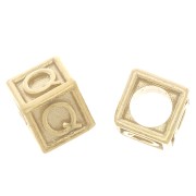 5mm 925 Sterling Silver Alphabet cube Bead with big hole - Q - Fine Gold Plated x1