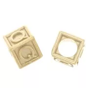 5mm 925 Sterling Silver Alphabet cube Bead with big hole - Q - Fine Gold Plated x1