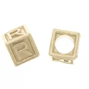 5mm 925 Sterling Silver Alphabet cube Bead with big hole - R - Fine Gold Plated x1