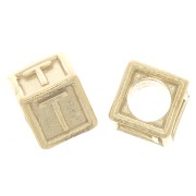 5mm 925 Sterling Silver Alphabet cube Bead with big hole - T - Fine Gold Plated x1
