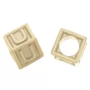 5mm 925 Sterling Silver Alphabet cube Bead with big hole - U - Fine Gold Plated x1