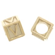 5mm 925 Sterling Silver Alphabet cube Bead with big hole - V - Fine Gold Plated x1|raw }}