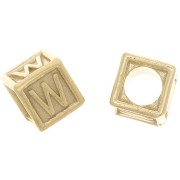 5mm 925 Sterling Silver Alphabet cube Bead with big hole - W - Fine Gold Plated x1|raw }}