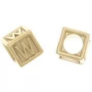 5mm 925 Sterling Silver Alphabet cube Bead with big hole - W - Fine Gold Plated x1