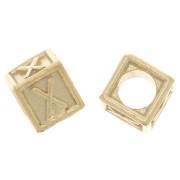 5mm 925 Sterling Silver Alphabet cube Bead with big hole - X - Fine Gold Plated x1