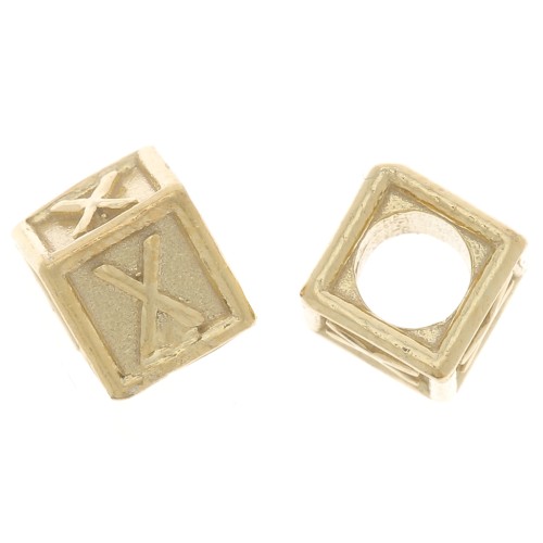 5mm 925 Sterling Silver Alphabet cube Bead with big hole - X - Fine Gold Plated x1